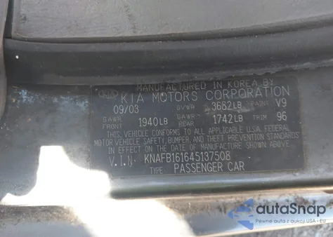 2004 Kia Spectra Gs/Gsx из США, поврежденный, VIN KNAFB161645137508